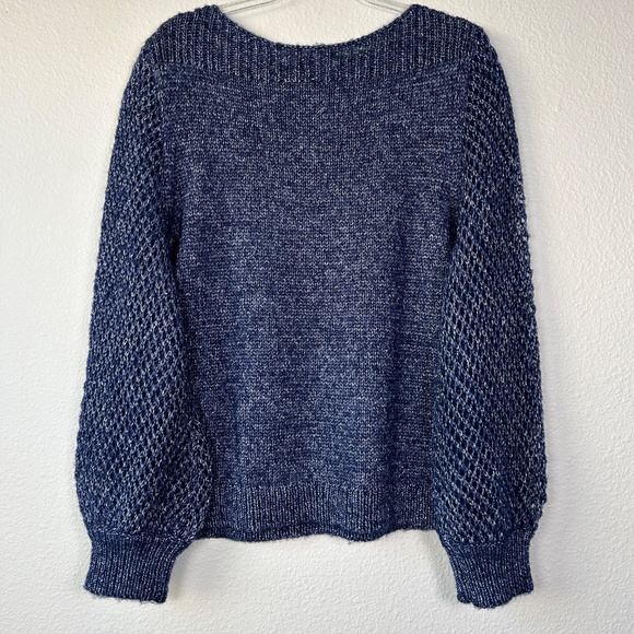 Tommy Bahama women size XL knit sweater navy wool blend shimmer balloon sleeve - Picture 8 of 13
